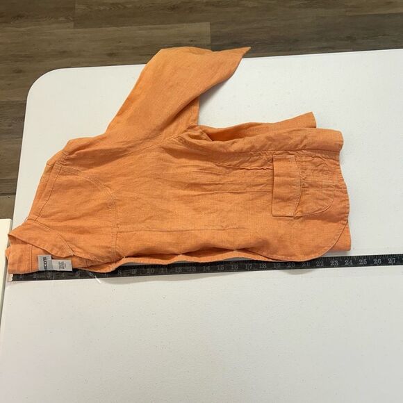 Chico’s 100% Linen Jacket Women’s Size 2 (L) Orange Button Front Mandarin Collar - Picture 9 of 10